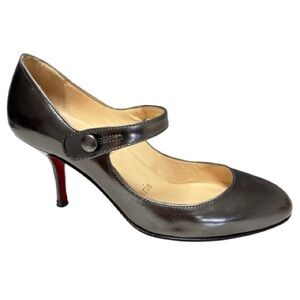 Christian Louboutin Leather Metallic Gunmetal Wallis Mary Jane Heels Pumps  35.5